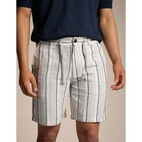 Boss Linen Rich Striped Chino Shorts Beige