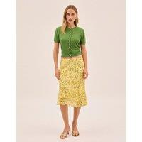 Kitri Cotton Rich Embroidered Crew Neck Cardigan Green
