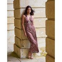 Kitri Polka Dot Halter Neck Maxi Slip Dress Brown
