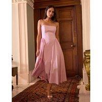 Kitri Cotton Linen Blend Square Neck Midi Dress Pink