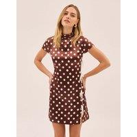 Kitri Polka Dot High Neck Mini Bodycon Dress Brown