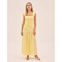 Kitri Cotton Linen Blend Square Neck Midaxi Dress Yellow