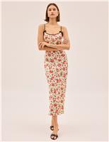 Kitri Floral Scoop Neck Midi Slip Dress Red