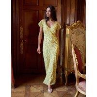 Kitri Floral V-Neck Midi Tea Dress Yellow