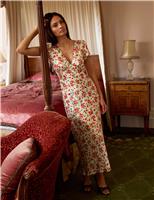 Kitri Floral V-Neck Midi Tea Dress Red Mix