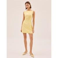 Kitri Linen Blend Round Neck Mini Shift Dress Yellow