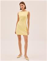 Linen Blend Round Neck Mini Shift Dress