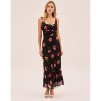 Kitri Poppy Print Scoop Neck Midi Tea Dress Black