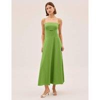 Kitri Cotton Linen Blend Square Neck Midi Dress Green