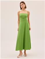 Cotton Linen Blend Square Neck Midi Dress