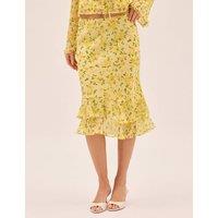 Kitri Petal Print Knee Length Slip Skirt Yellow