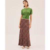 Kitri Polka Dot Satin Maxi Slip Skirt Brown