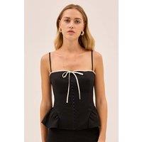 Kitri Square Neck Top with Linen Black