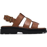 Clarks Leather Strappy Flatform Sandals Tan