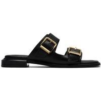 Clarks Leather Buckle Flat Sandals Black