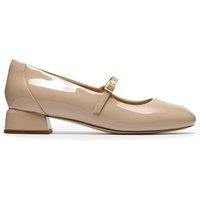Clarks Leather Buckle Block Heel Mary Jane Shoes Beige
