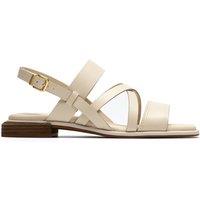 Clarks Leather Block Heel Square Toe Sandals Cream