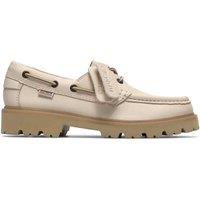 Clarks Leather Block Heel Boat Shoes Cream