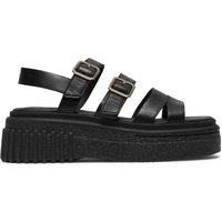 Clarks Leather Buckle Platform Slingback Sandals Black