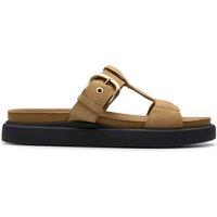 Clarks Suede Buckle Flatform Footbed Sandals Sand