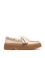 Clarks Leather Platform Boat Shoes Cream