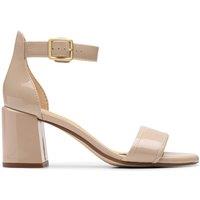 Clarks Leather Ankle Strap Block Heel Sandals Sand