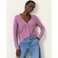 FatFace Pure Cotton V-Neck Cardigan Purple