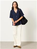 Linen Rich Scallop Trim Button Through Shirt