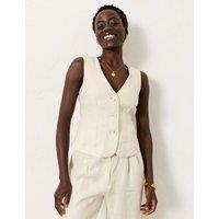 FatFace Pure Linen V-Neck Waistcoat Natural