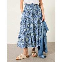 FatFace Cotton Rich Paisley Midi Tiered Skirt Navy Mix