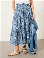 FatFace Cotton Rich Paisley Midi Tiered Skirt Navy Mix