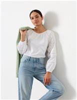 Pure Cotton Embroidered Round Neck Top