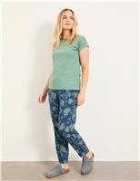 FatFace Floral Tapered Ankle Grazer Trousers Blue Mix