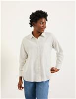 Pure Cotton Striped Tie Detail Shirt