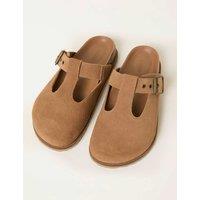 FatFace Leather T Bar Buckle Clogs Tan