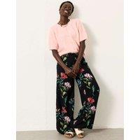 FatFace Floral Elasticated Waist Wide Leg Trousers Black Mix