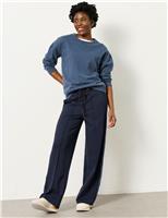 FatFace Side Stripe Wide Leg Trousers Navy Mix