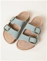 FatFace Leather Buckle Flat Sandals Green