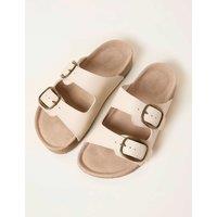 FatFace Leather Buckle Flat Sandals Ivory