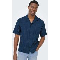 ONLY & SONS Regular Fit Cuban Collar Short Sleeve Shirt Dark Navy