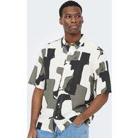 ONLY & SONS Regular Fit Abstract Print Short Sleeve Shirt Black Mix