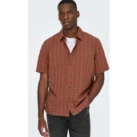 ONLY & SONS Regular Fit Textured Short Sleeve Shirt Brown