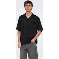 ONLY & SONS Relaxed Fit Linen Rich Short Sleeve Shirt Black