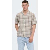 ONLY & SONS Onscaiden Life Linen Blend Checked Shirt Brown
