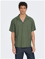 ONLY & SONS Regular Fit Textured Check Short Sleeve Shirt Khaki