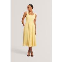 Ted Baker Square Neck Pleated Midi Skater Dress Yellow