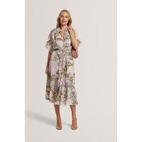 Ted Baker Floral Tie Waist Midi Shirt Dress Pink Mix