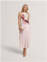 Floral Halter Neck Midi Column Dress