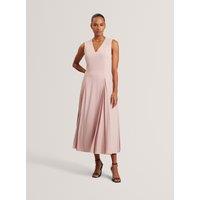 Ted Baker V-Neck Pleat Detail Midi Skater Dress Pink