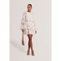 Ted Baker Floral High Neck Tiered Sleeve Mini Dress Pink Mix